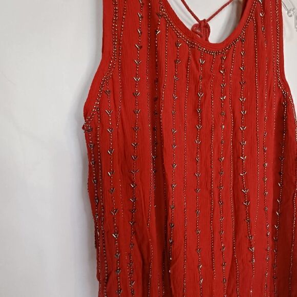NWT Lost + Wander Boho Hand Beaded Red Swing Dress Crewneck Sleeveless M - Picture 3 of 14